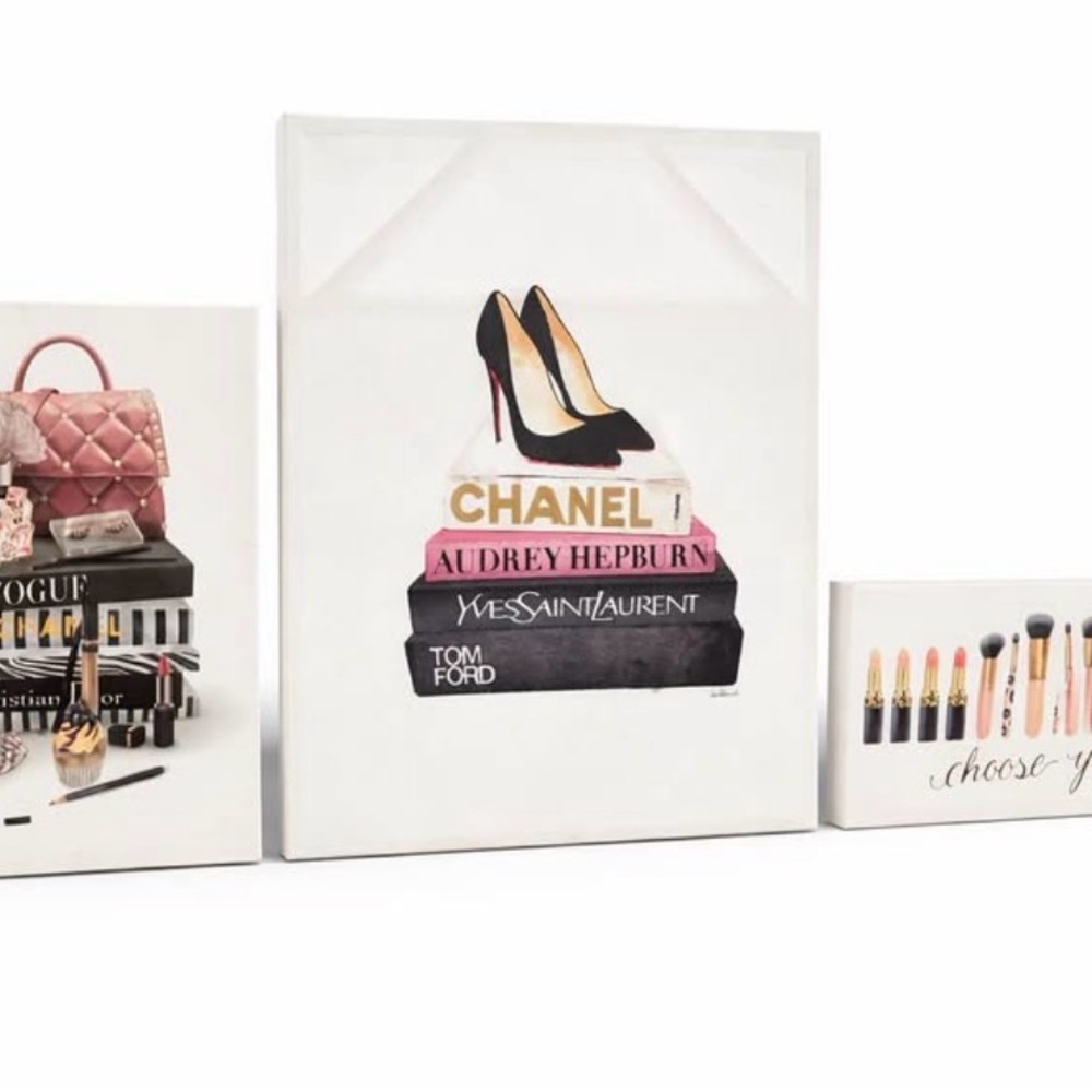 Fashion Book Stack Wall Art Print with Black Heels - White Background